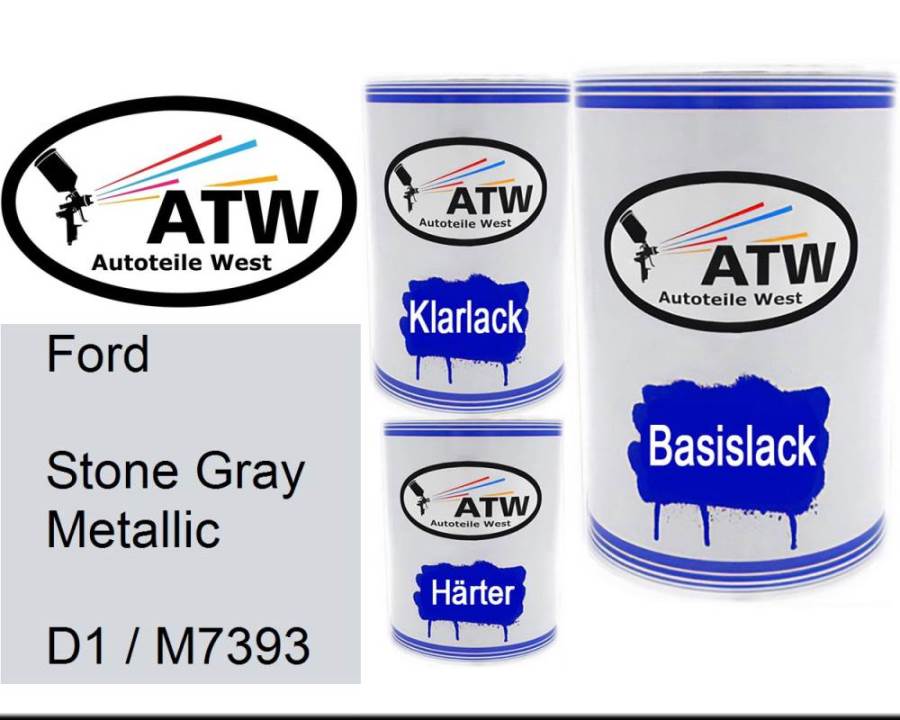 Ford, Stone Gray Metallic, D1 / M7393: 500ml Lackdose + 500ml Klarlack + 250ml Härter - Set, von ATW Autoteile West.